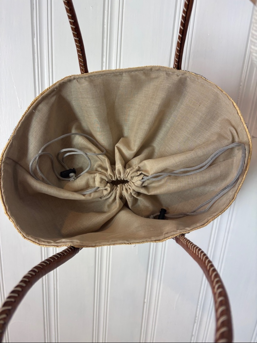 Nautical Straw Tote Bag / Beach Tote w/ Anchor Appliqué - Picture 5 of 10